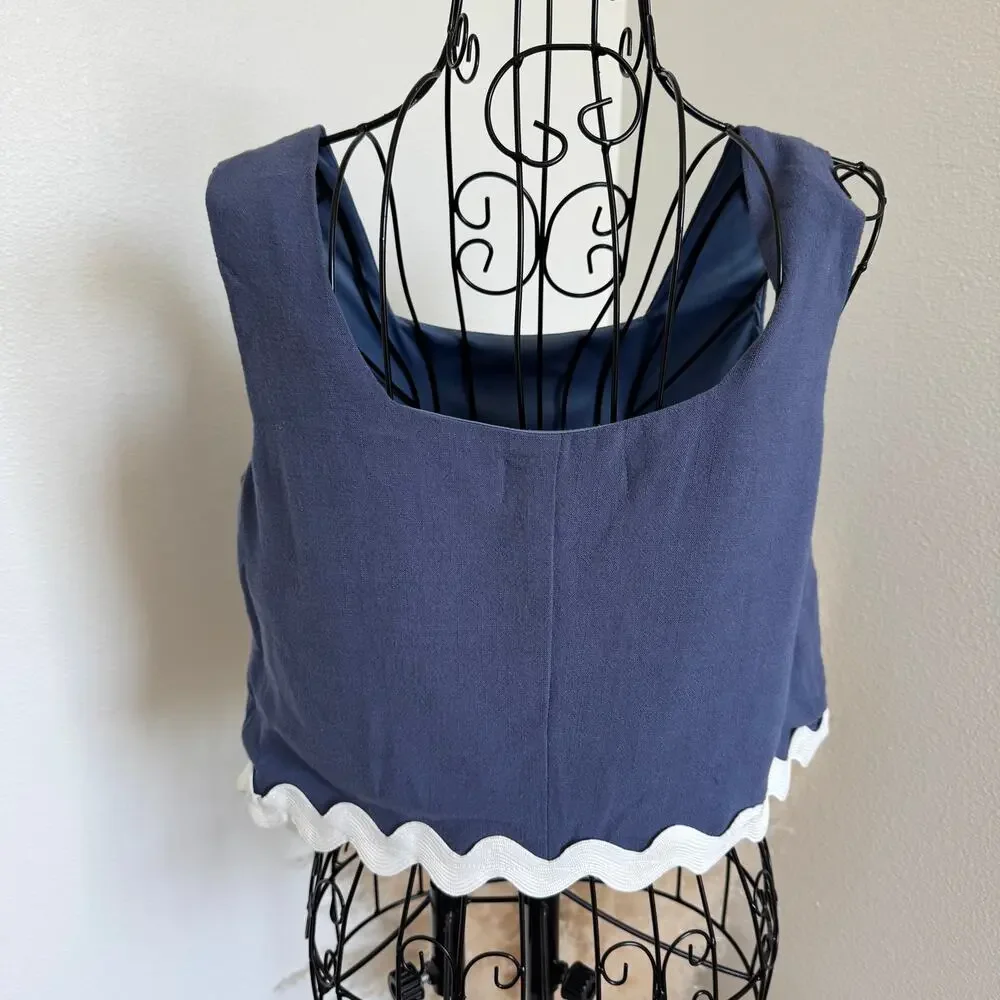 Fab'rik Scallop Hem Square Neck Linen Blend Tank Top NEW Size Medium - Picture 6 of 11